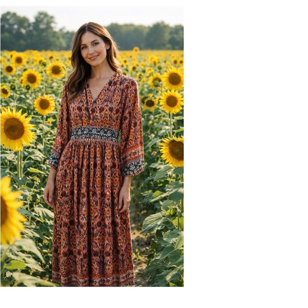 Sandra Darren medium boho Multicolor Long Sleeve Dress